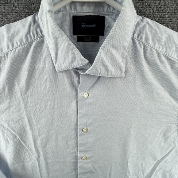 Faconnable 17 Check Blue Button Up Men Shirt French Long Sleeve Spread Adult - Picture 1 of 14